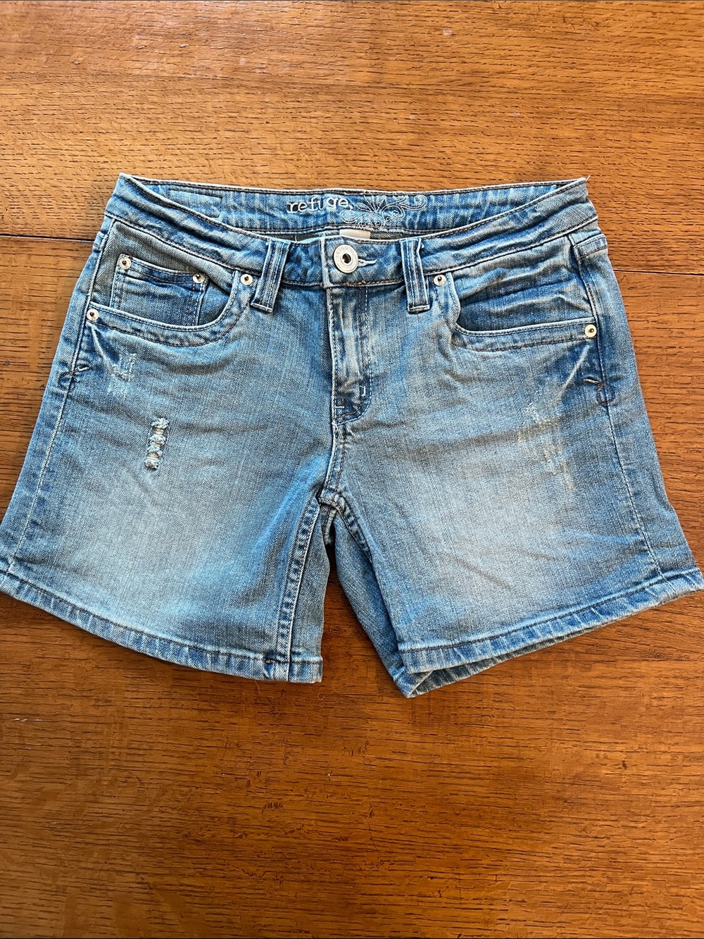 refuge Faded Light Blue Denim Jean Shorts